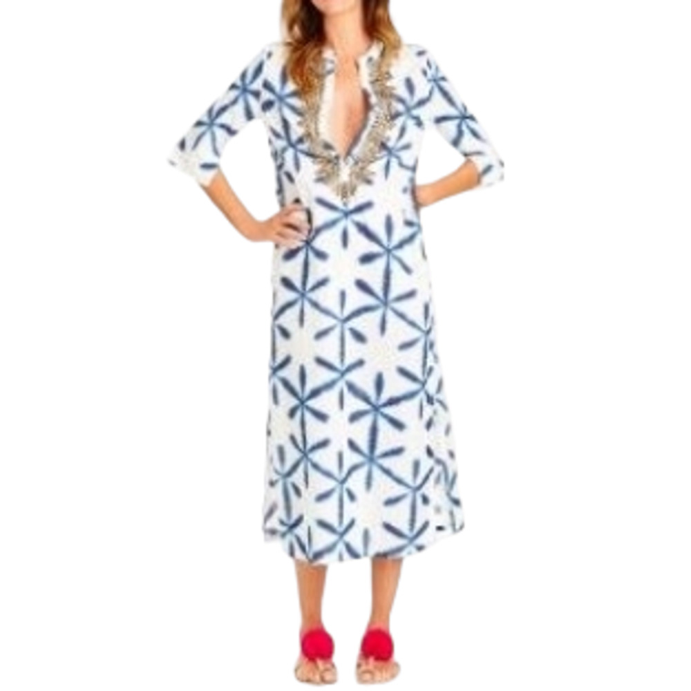 FIGUE Thandie Kaftan boho caftan tie dye beaded midi dress in Izu floral Size S - Picture 4 of 11